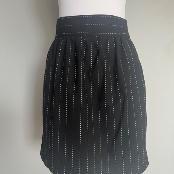 Alice + Olivia Employed Black White Wool Carrier Striped Mini Office Skirt - Picture 2 of 9